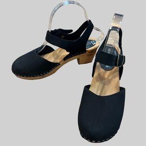 MOHEDA Swedish wooden and shade black clog style with ankle straps shoes